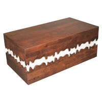 Allen 45 Inch Acacia Wood Coffee Table, Artistic Wavy Design, Walnut Brown and Off White - UPT-274768