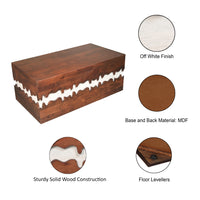 Allen 45 Inch Acacia Wood Coffee Table, Artistic Wavy Design, Walnut Brown and Off White - UPT-274768