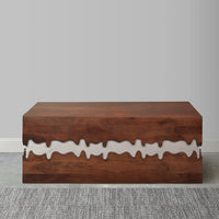 Allen 45 Inch Acacia Wood Coffee Table, Artistic Wavy Design, Walnut Brown and Off White - UPT-274768