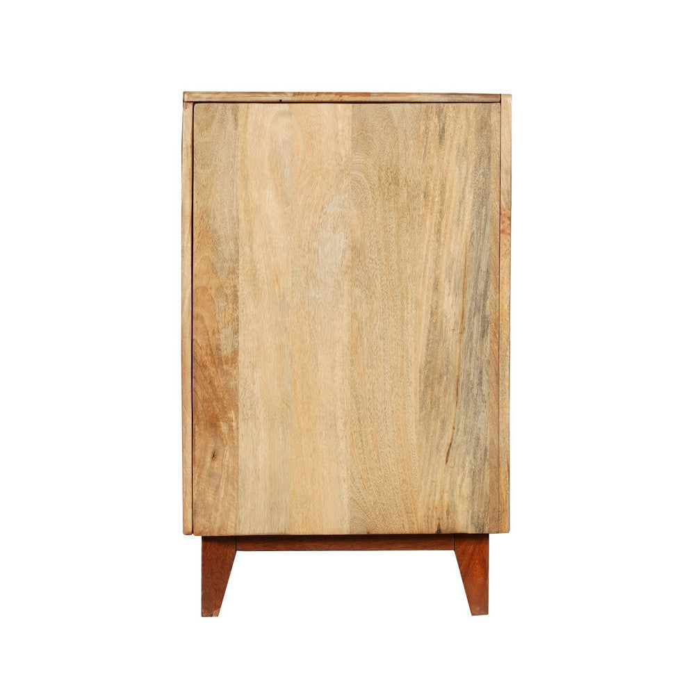 Aru 58 Inch Sideboard Buffet Cabinet, 2 Cane Doors n Open Shelves, 2 Tone Antique Brown Mango Wood - UPT-276365