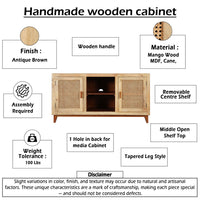 Aru 58 Inch Sideboard Buffet Cabinet, 2 Cane Doors n Open Shelves, 2 Tone Antique Brown Mango Wood - UPT-276365