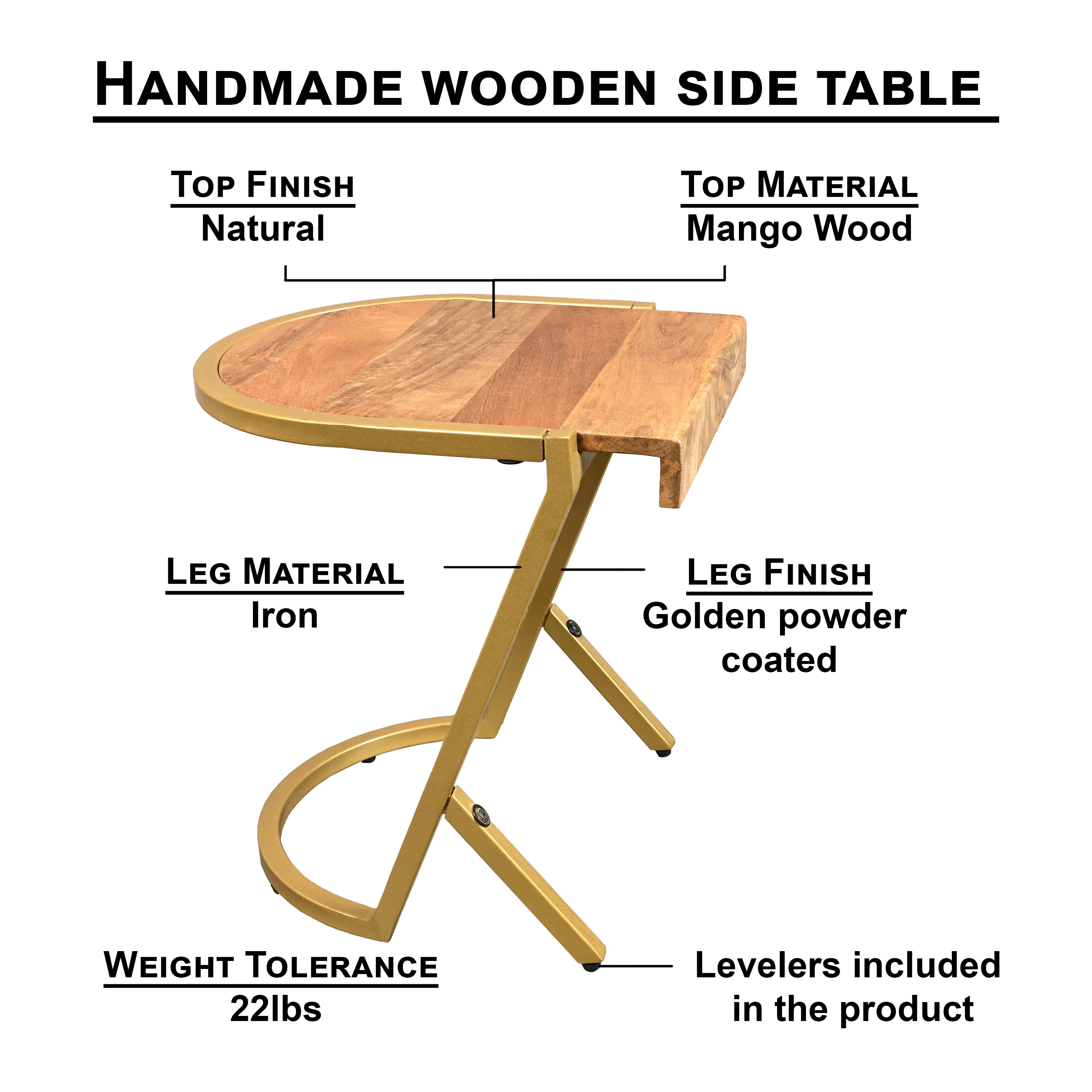The Urban Port 17 Inch Side End C Table, Natural Mango Wood