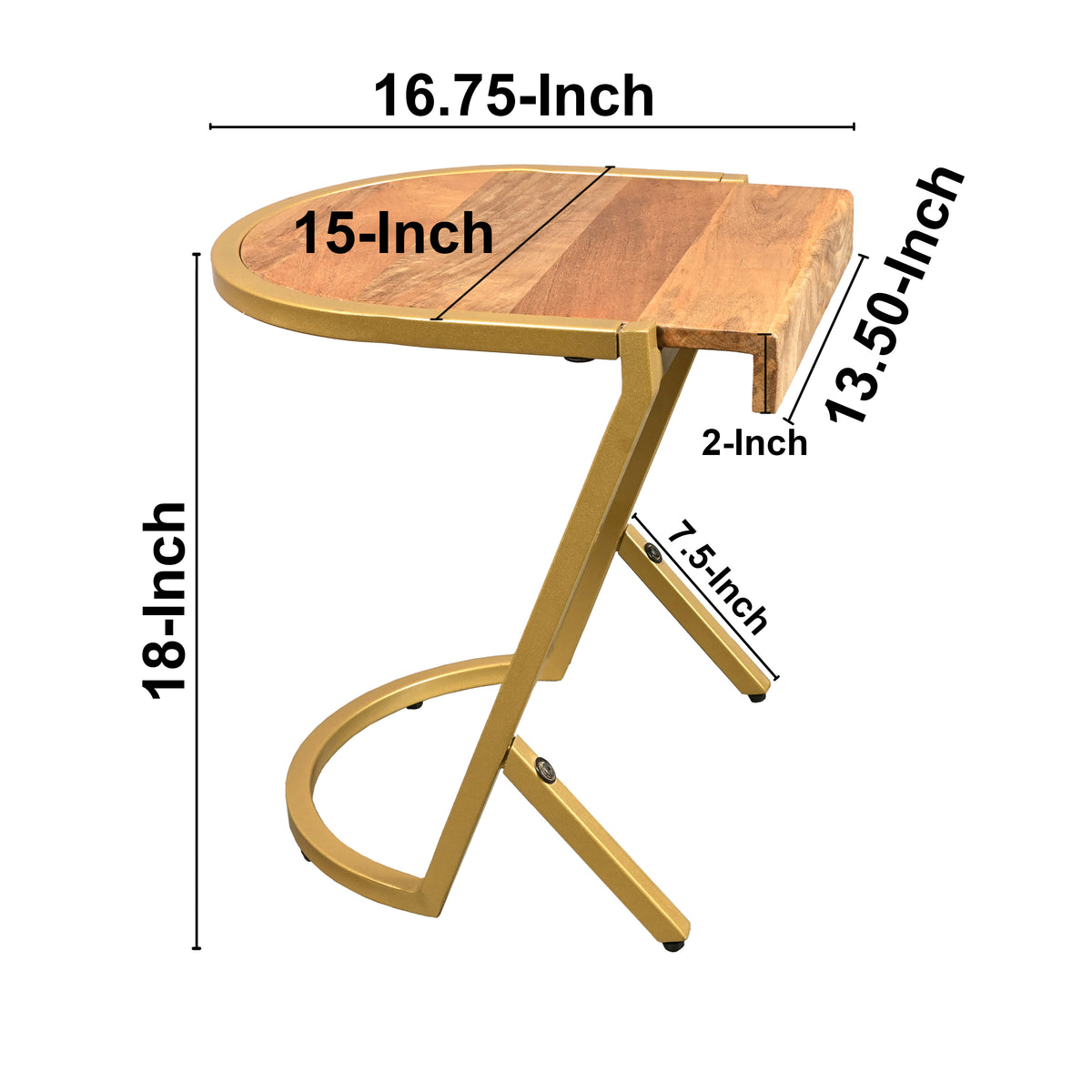 17 Inch Side End C Table, Natural Mango Wood Top with Drop Edge, Iron Gold Angled Frame - UPT-276369