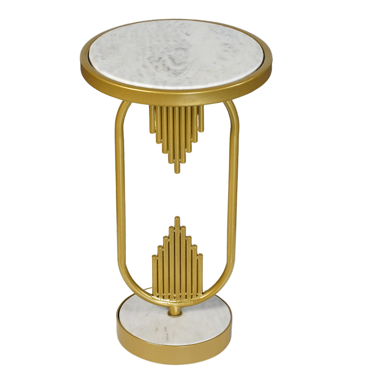 Soho Side End Table with Round Marble Top, Gold Oblong Frame, 21-Inch Height The Urban Port