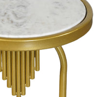 Soho Side End Table with Round Marble Top, Gold Oblong Frame, 21-Inch Height The Urban Port