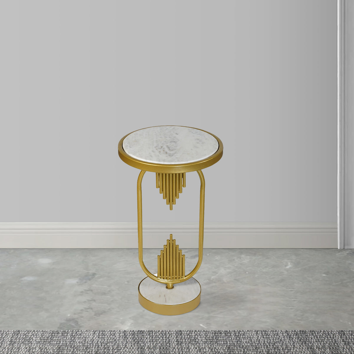 Soho Side End Table with Round Marble Top, Gold Oblong Frame, 21-Inch Height The Urban Port