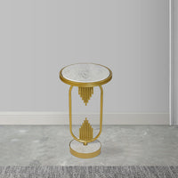 Soho Side End Table with Round Marble Top, Gold Oblong Frame, 21-Inch Height The Urban Port