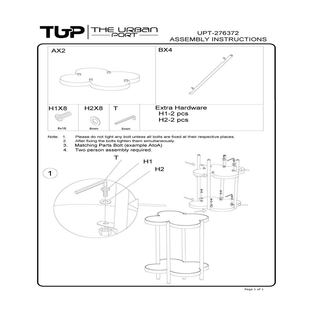 Chloe Side End Table, White Genuine Marble Clover Shape Top With Black Iron Frame - UPT-276372