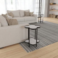 Chloe Side End Table, White Genuine Marble Clover Shape Top With Black Iron Frame - UPT-276372