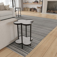 Chloe Side End Table, White Genuine Marble Clover Shape Top With Black Iron Frame - UPT-276372