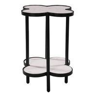 Chloe Side End Table, White Genuine Marble Clover Shape Top With Black Iron Frame - UPT-276372