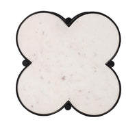 Chloe Side End Table, White Genuine Marble Clover Shape Top With Black Iron Frame - UPT-276372