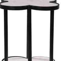 Chloe Side End Table, White Genuine Marble Clover Shape Top With Black Iron Frame - UPT-276372