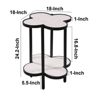Chloe Side End Table, White Genuine Marble Clover Shape Top With Black Iron Frame - UPT-276372
