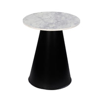 Riko Side End Table, White Natural Marble 18 Inch Round Top, Modern Black Pedestal Base - UPT-276374