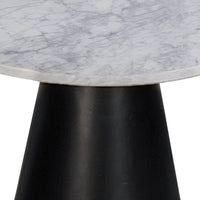 Riko Side End Table, White Natural Marble 18 Inch Round Top, Modern Black Pedestal Base - UPT-276374