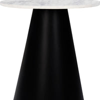Riko Side End Table, White Natural Marble 18 Inch Round Top, Modern Black Pedestal Base - UPT-276374