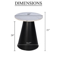 Riko Side End Table, White Natural Marble 18 Inch Round Top, Modern Black Pedestal Base - UPT-276374
