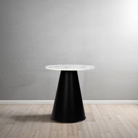 Riko Side End Table, White Natural Marble 18 Inch Round Top, Modern Black Pedestal Base - UPT-276374