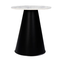 Riko Side End Table, White Natural Marble 18 Inch Round Top, Modern Black Pedestal Base - UPT-276374