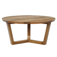 Vega 30 inch Round Mango Wood Coffee Table - Handcrafted Natural Brown, Sturdy 3-Leg Sled Base - UPT-276375