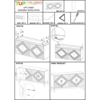 Abiel 55 Inch Mango Wood Sideboard Buffet Cabinet Console, 4 Doors, Inner Shelf, Ornate Diamond Carving, Gray - UPT-276807