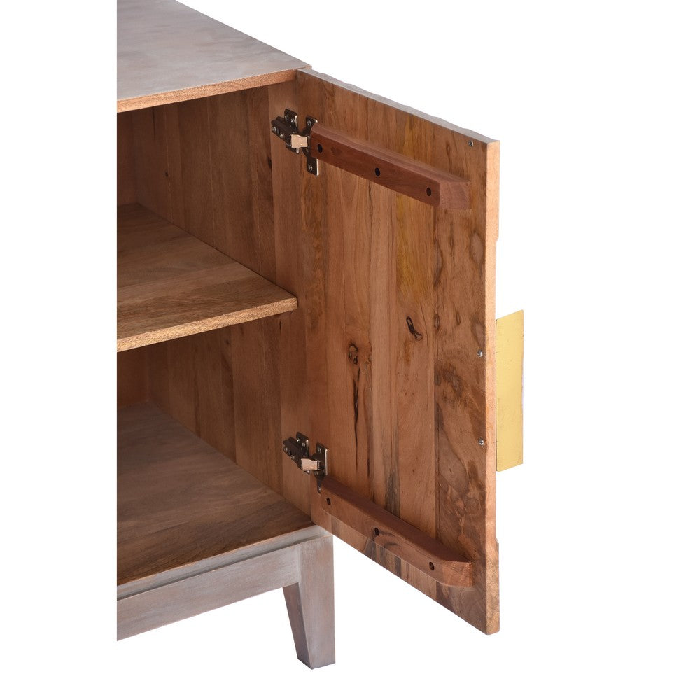 Abiel 55 Inch Mango Wood Sideboard Buffet Cabinet Console, 4 Doors, Inner Shelf, Ornate Diamond Carving, Gray - UPT-276807