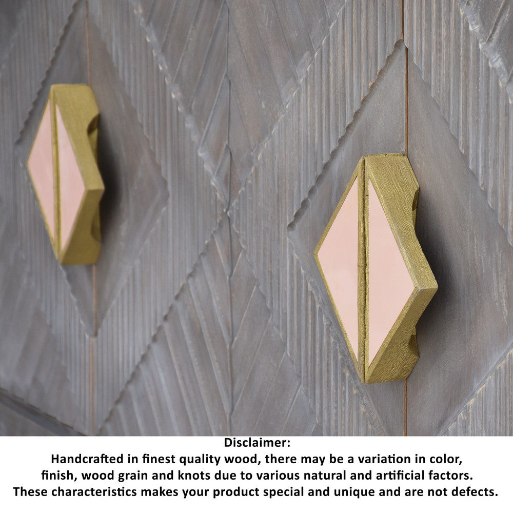 Abiel 55 Inch Mango Wood Sideboard Buffet Cabinet Console, 4 Doors, Inner Shelf, Ornate Diamond Carving, Gray - UPT-276807