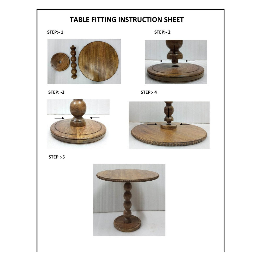 21 Inch Side End Table, Round Top, Stacked Ball Post, Natural Brown Mango Wood - UPT-277205