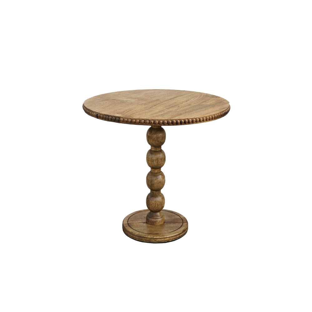 21 Inch Side End Table, Round Top, Stacked Ball Post, Natural Brown Mango Wood - UPT-277205