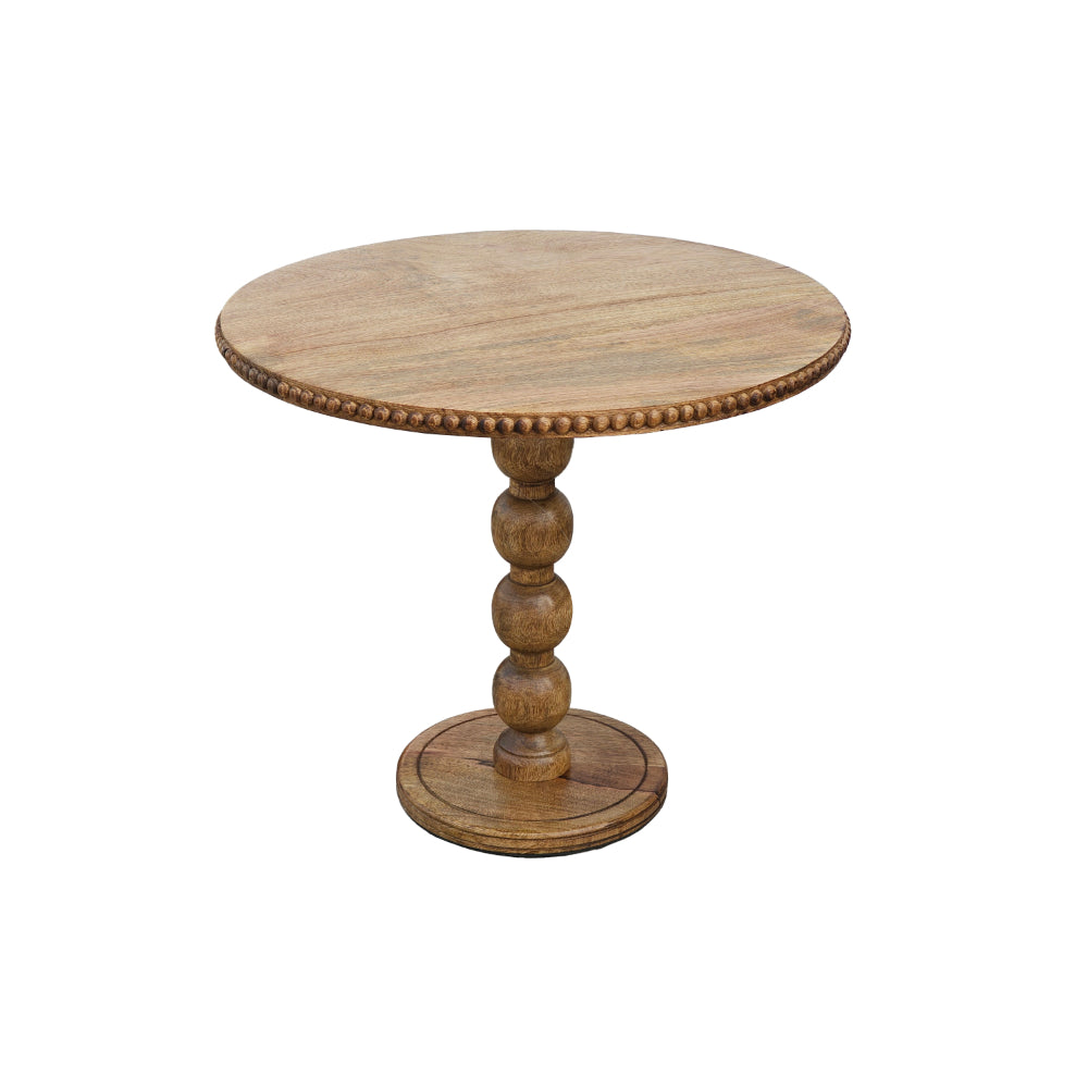 21 Inch Side End Table, Round Top, Stacked Ball Post, Natural Brown Mango Wood - UPT-277205