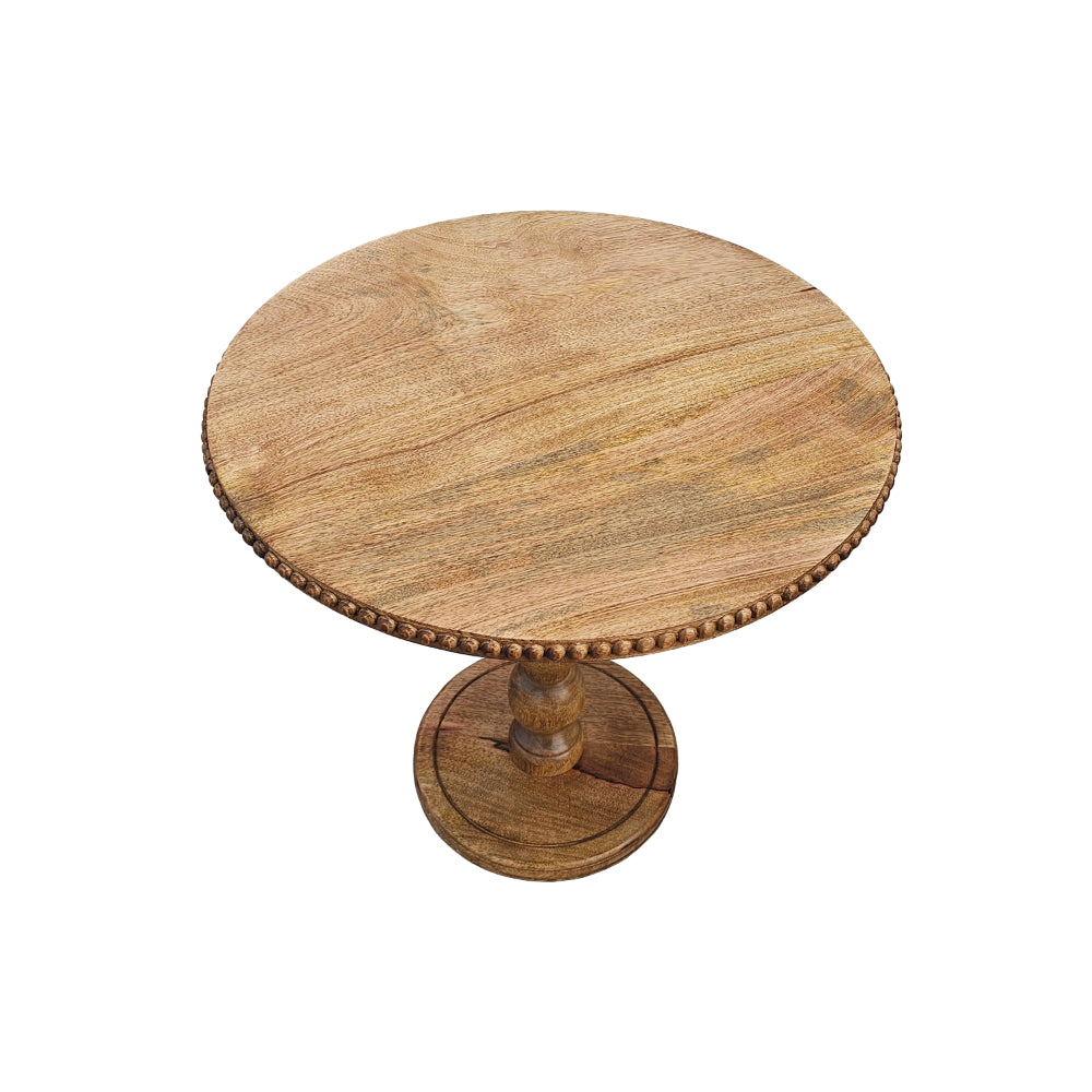 21 Inch Side End Table, Round Top, Stacked Ball Post, Natural Brown Mango Wood - UPT-277205