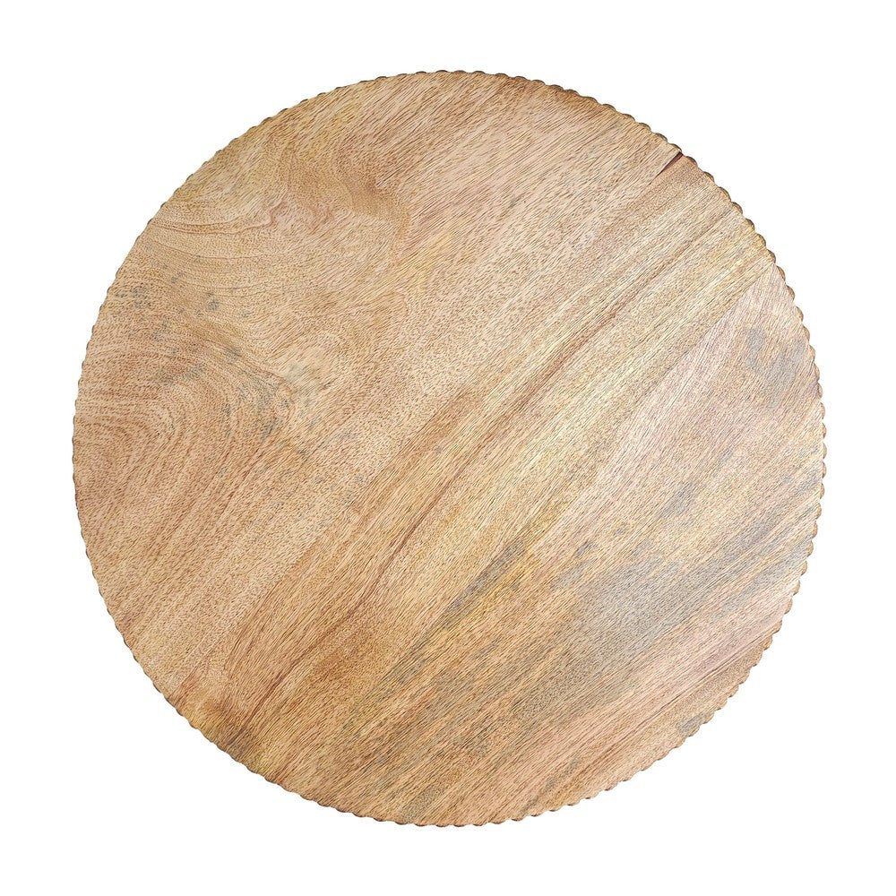 21 Inch Side End Table, Round Top, Stacked Ball Post, Natural Brown Mango Wood - UPT-277205