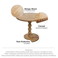 21 Inch Side End Table, Round Top, Stacked Ball Post, Natural Brown Mango Wood - UPT-277205