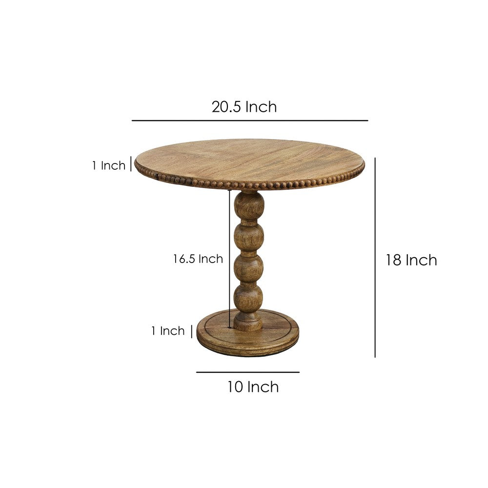 21 Inch Side End Table, Round Top, Stacked Ball Post, Natural Brown Mango Wood - UPT-277205