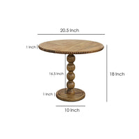 21 Inch Side End Table, Round Top, Stacked Ball Post, Natural Brown Mango Wood - UPT-277205