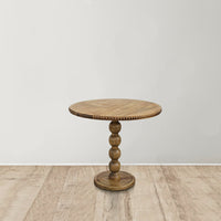 21 Inch Side End Table, Round Top, Stacked Ball Post, Natural Brown Mango Wood - UPT-277205