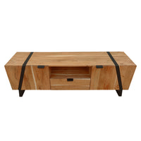 Aza 59 Inch Handcrafted TV Console with Drawer Natural Brown Acacia Wood Cabinet - UPT-277208