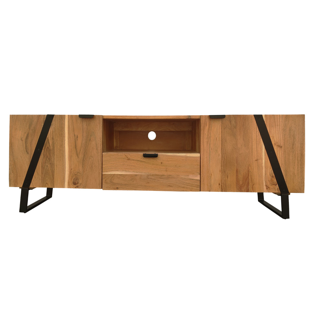 Aza 59 Inch Handcrafted TV Console with Drawer Natural Brown Acacia Wood Cabinet - UPT-277208