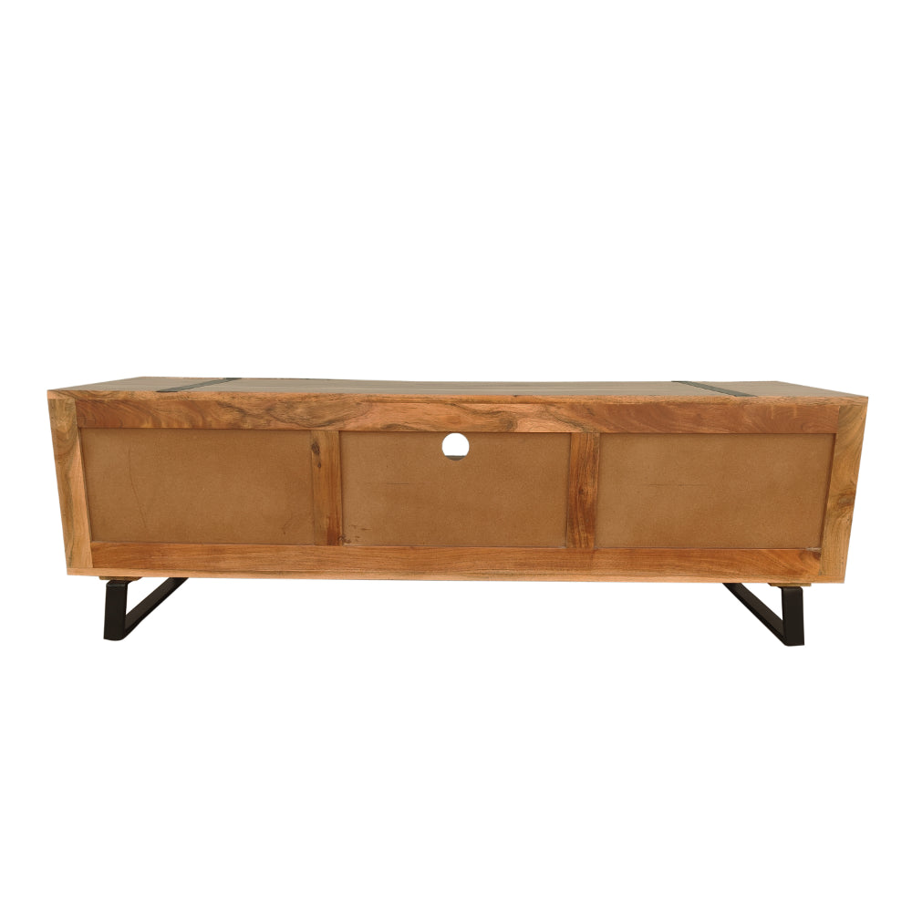 Aza 59 Inch Handcrafted TV Console with Drawer Natural Brown Acacia Wood Cabinet - UPT-277208