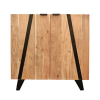 Aza Handcrafted 35 Inch Cabinet, Natural Brown Acacia Wood with Angled Black Iron Legs - UPT-277209