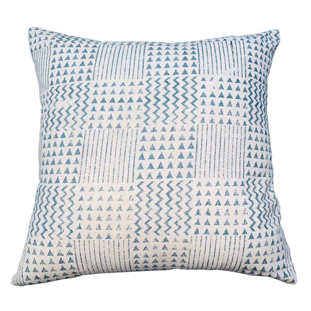 18 x 18 Handcrafted Square Cotton Accent Throw Pillows, Aztec Minimalistic Print, Set of 2, Blue, White By The Urban Port