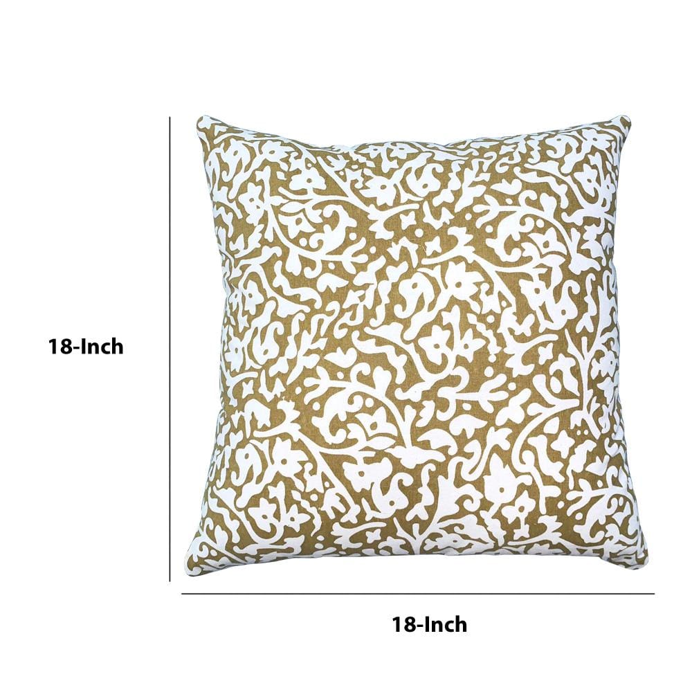 18 x 18 Cotton Square Accent Throw Pillows, Elegant Filigree Pattern, Set of 2, White, Gold By The Urban Port