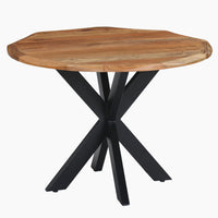 Kuri 41 Inch Handcrafted Live Edge Round Dining Table with a Natural Brown Acacia Wood Top and Black Iron Legs