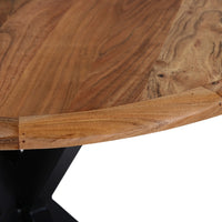 Kuri 41 Inch Handcrafted Live Edge Round Dining Table with a Natural Brown Acacia Wood Top and Black Iron Legs - UPT-282967