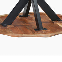 Kuri 41 Inch Handcrafted Live Edge Round Dining Table with a Natural Brown Acacia Wood Top and Black Iron Legs