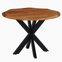 Kuri 41 Inch Handcrafted Live Edge Round Dining Table with a Natural Brown Acacia Wood Top and Black Iron Legs - UPT-282967