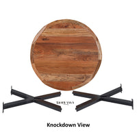 Kuri 41 Inch Handcrafted Live Edge Round Dining Table with a Natural Brown Acacia Wood Top and Black Iron Legs - UPT-282967