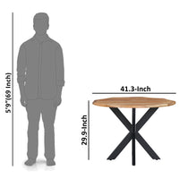 Kuri 41 Inch Handcrafted Live Edge Round Dining Table with a Natural Brown Acacia Wood Top and Black Iron Legs