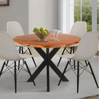 Kuri 41 Inch Handcrafted Live Edge Round Dining Table with a Natural Brown Acacia Wood Top and Black Iron Legs - UPT-282967